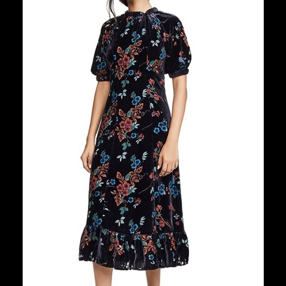 Sea New York Dresses & Skirts - Sea New York Floral Velvet Midi Dress - Black and Blue